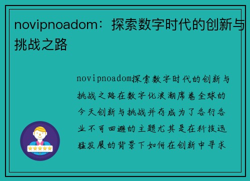 novipnoadom：探索数字时代的创新与挑战之路